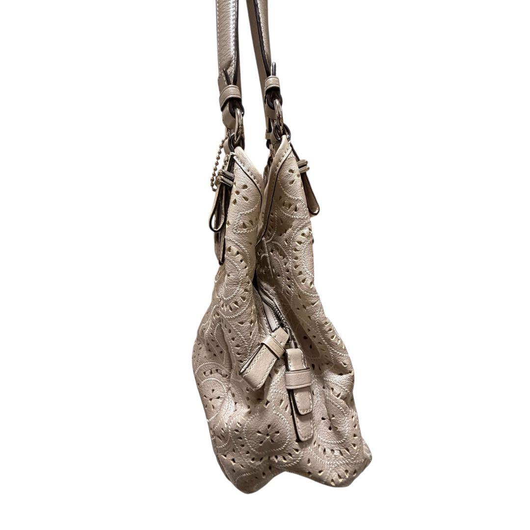 COACH コーチ レザー パンチング ホーボーバッグ ピンクベージュ 美品