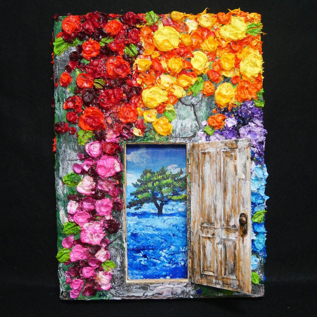 油絵 油彩 油彩画 絵画 絵【扉の先の青い世界の一本木】