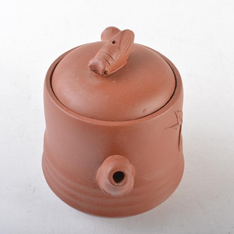 中国　紫砂　朱泥　竹文　急須　茶壷　在銘　N　R6382