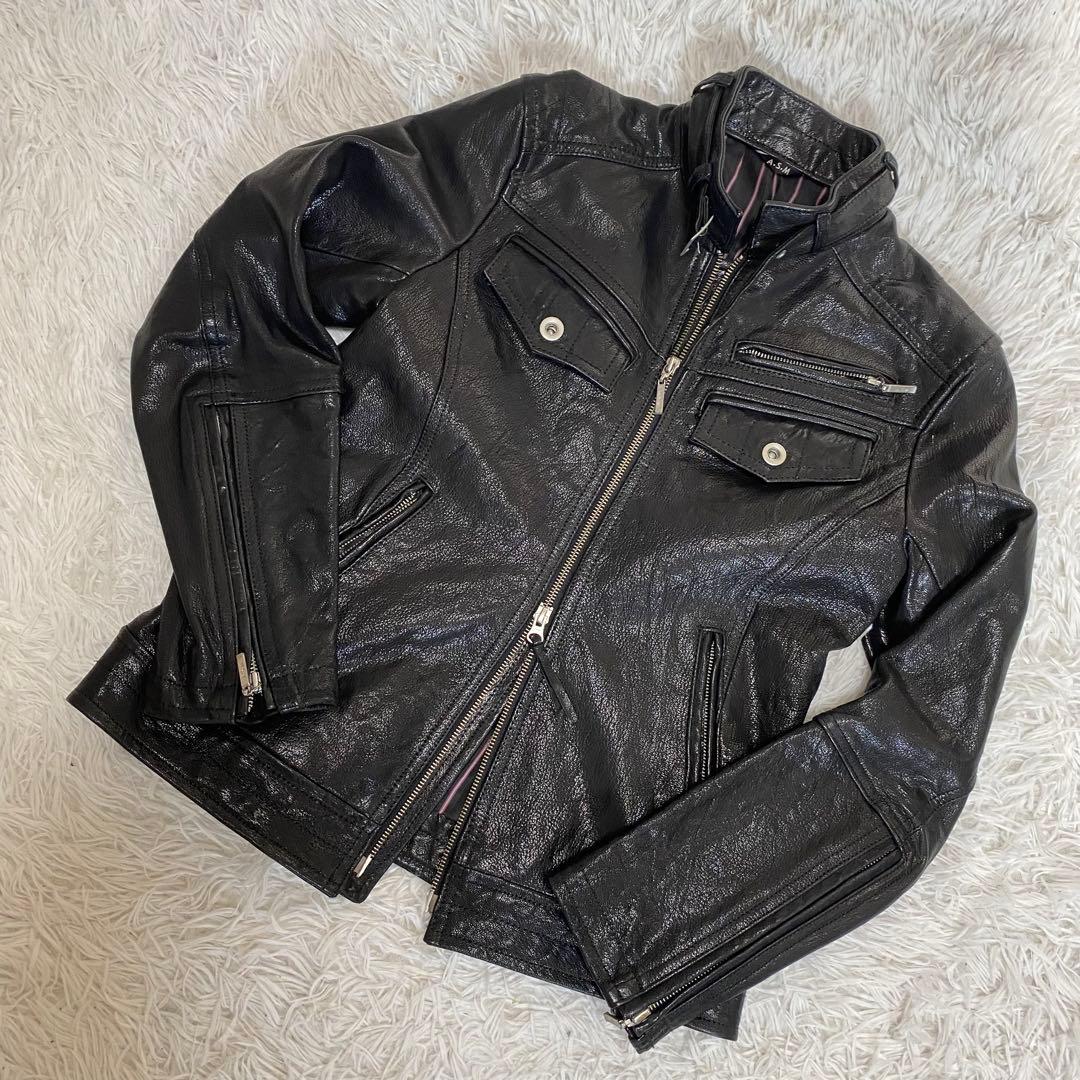 ASM ダブルジップ シングルライダース バイカー 山羊革