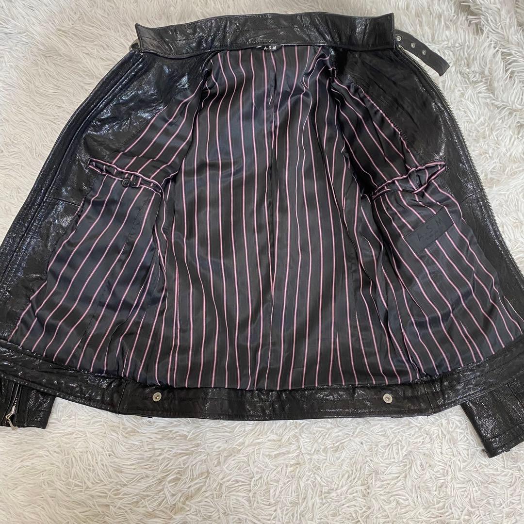 ASM ダブルジップ シングルライダース バイカー 山羊革