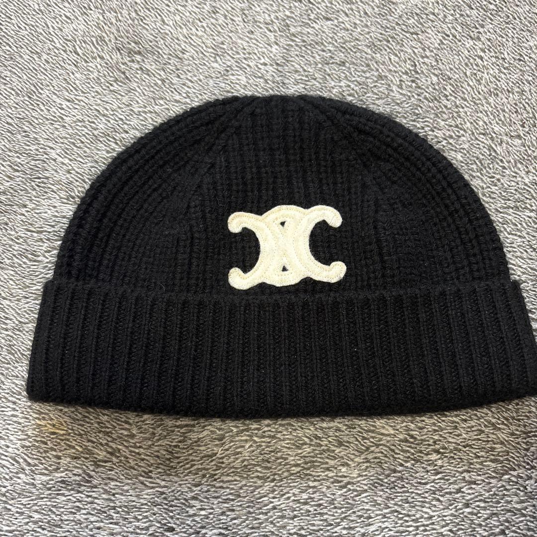 ブラック リブ編み ビーニー 帽子