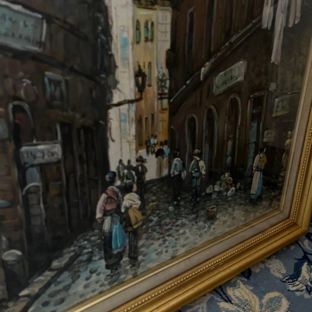 【更に値下げしました】街並み 油彩画 金色フレーム