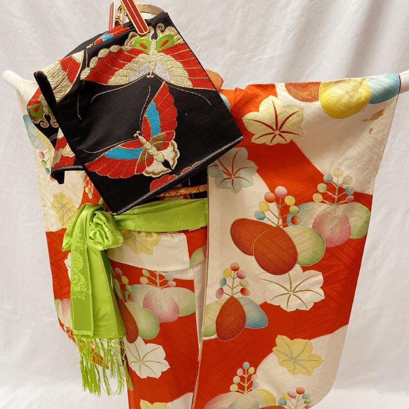 510ag40◎七五三 七歳 女児 着物&袋帯 セミアンティーク 金彩 白◎