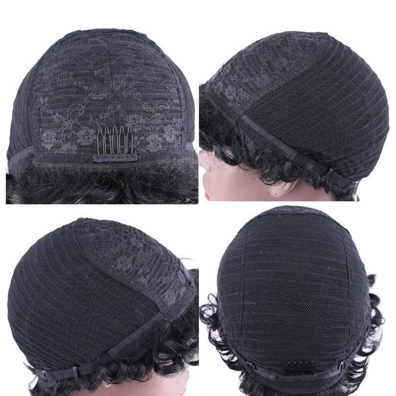 人毛100%フルウィッグ 医療用 ミディアム ウェーブ カール ブラックブラウン