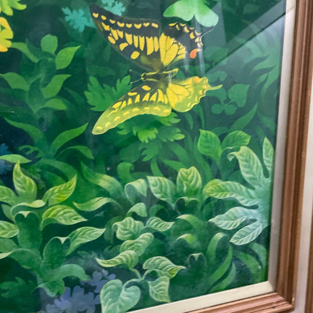 野宮武明　黄色い花と蝶々　油絵　真作