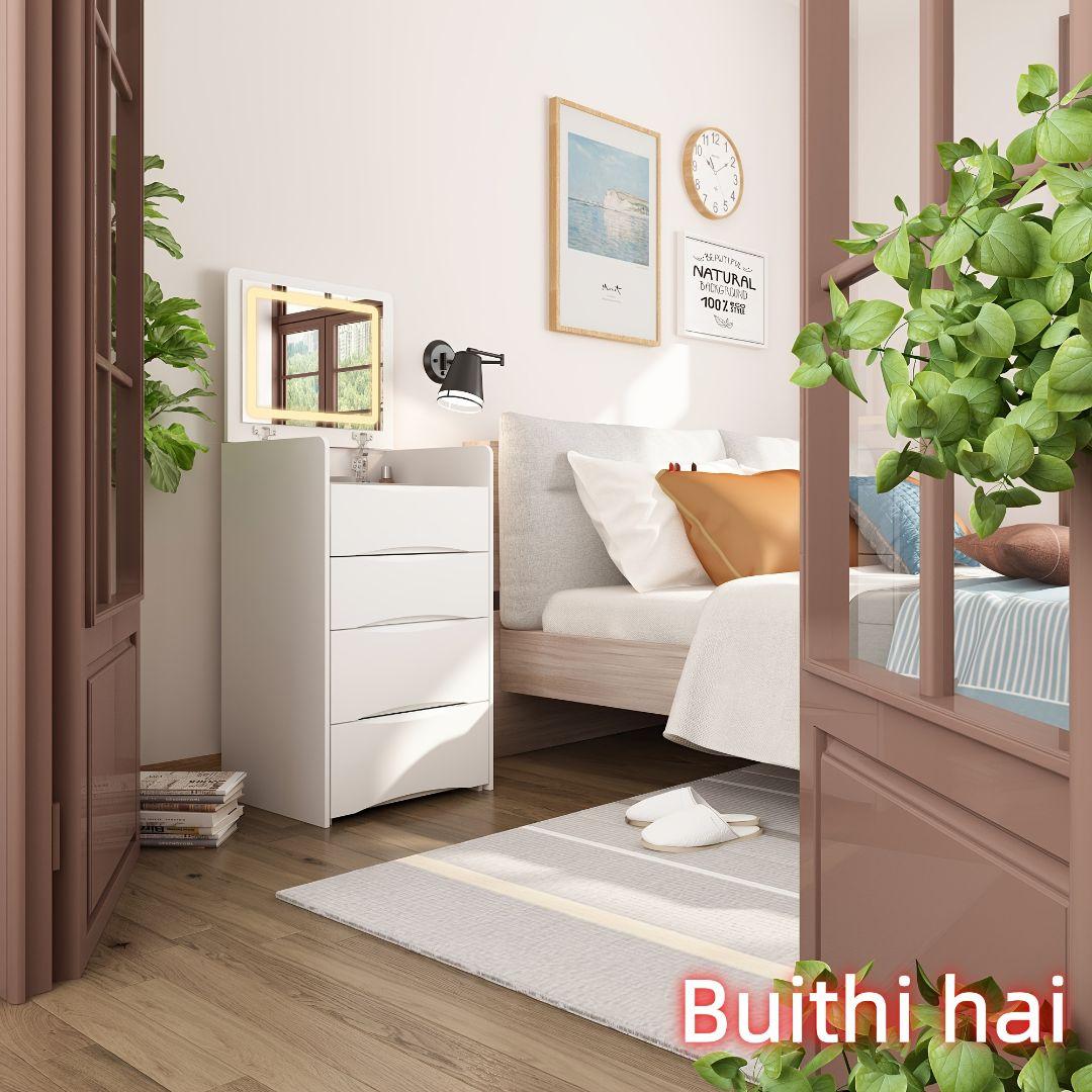 省スペース化粧台 ホワイトモダンデザイン 鏡・ライト・スツール付属