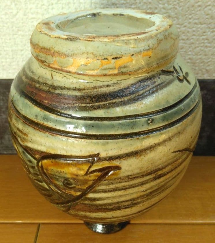 人間国宝 金城次郎 壷屋焼 徳利 栞 共箱 美品 壺屋焼 やちむん 笑魚紋徳利