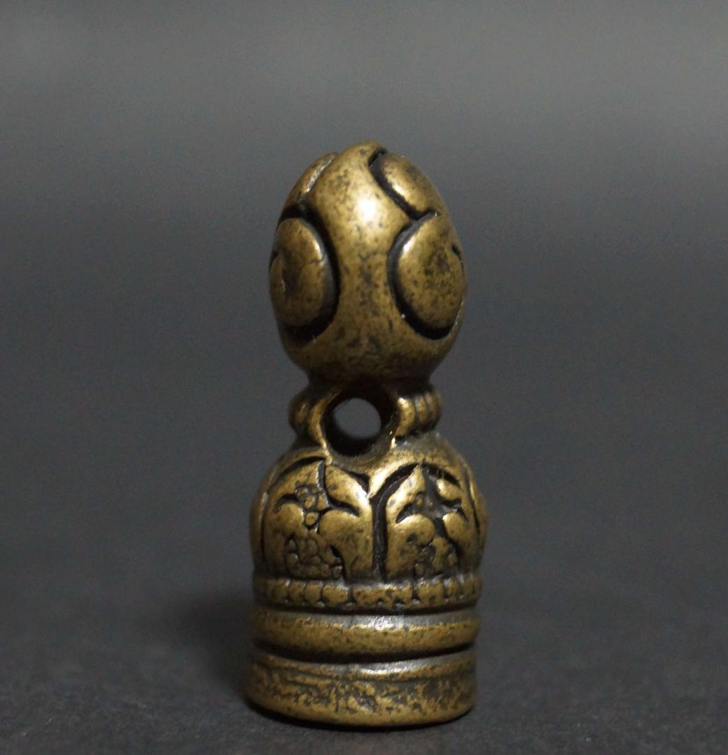 オールドチベッ仏教トクチャ 銅製印章 法螺貝文 お守り 緒締玉 提げ物 装飾品