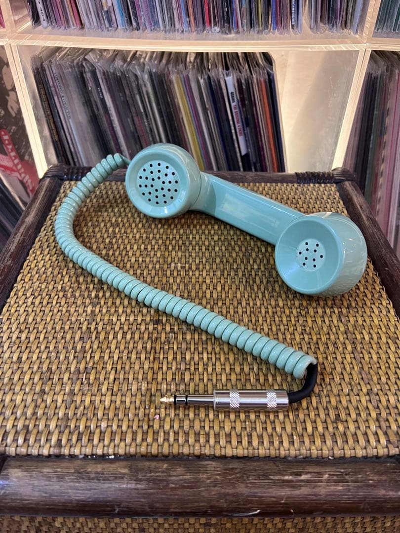 ダイヤル式電話　受話器 ヘッドセット 水色 DJ ヘッドフォン ヘッドホン　昭和