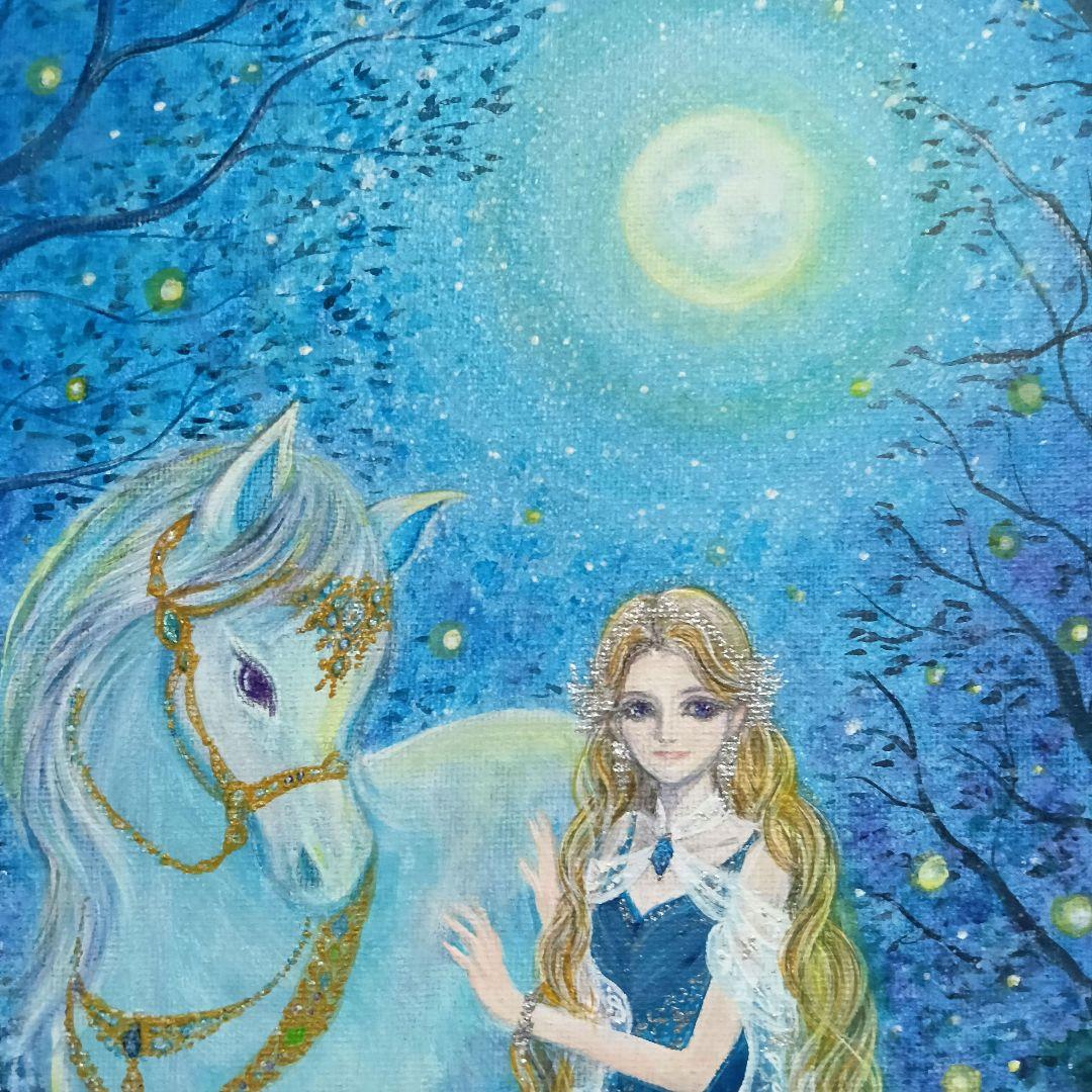 No.544 大きめF4size 白馬とエルフ アクリル画　原画　絵画