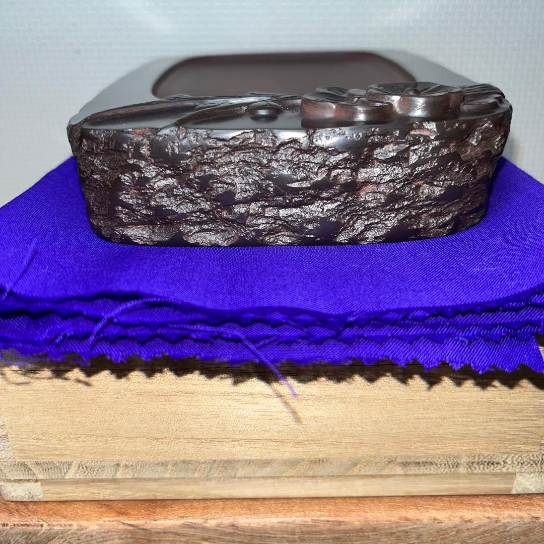 ⭕️赤間硯　梅文硯　三代　玉峯　日枝敏夫　新品未使用美品　梅花蕾を彫刻　祝品