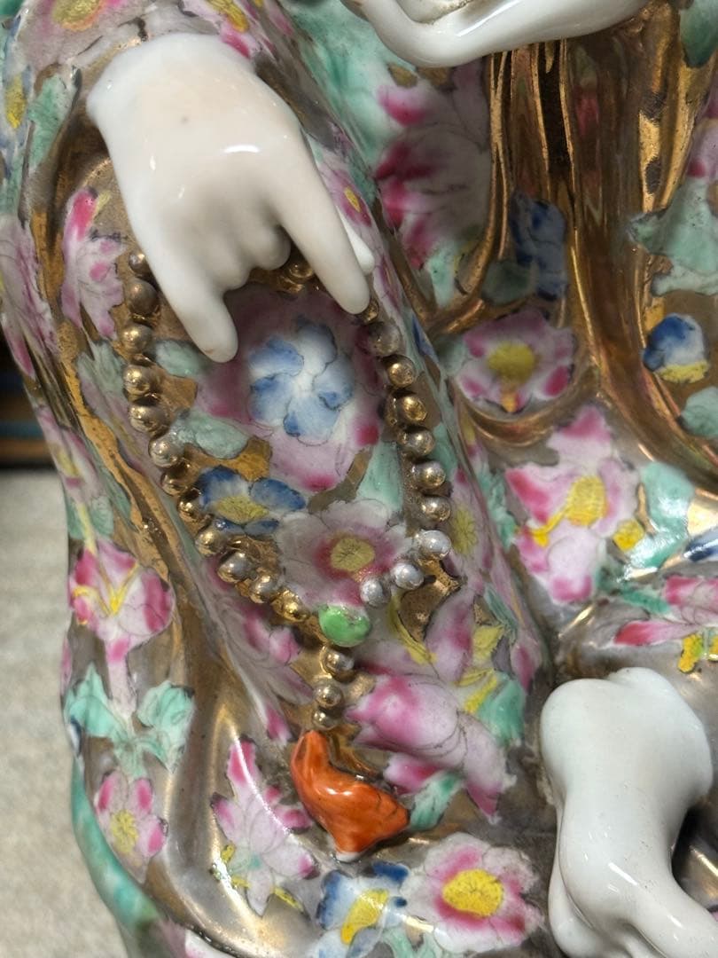 中国　景徳鎮1950年代製　浄瓶観音像　高さ約51.3cm 粉彩　送料込1218