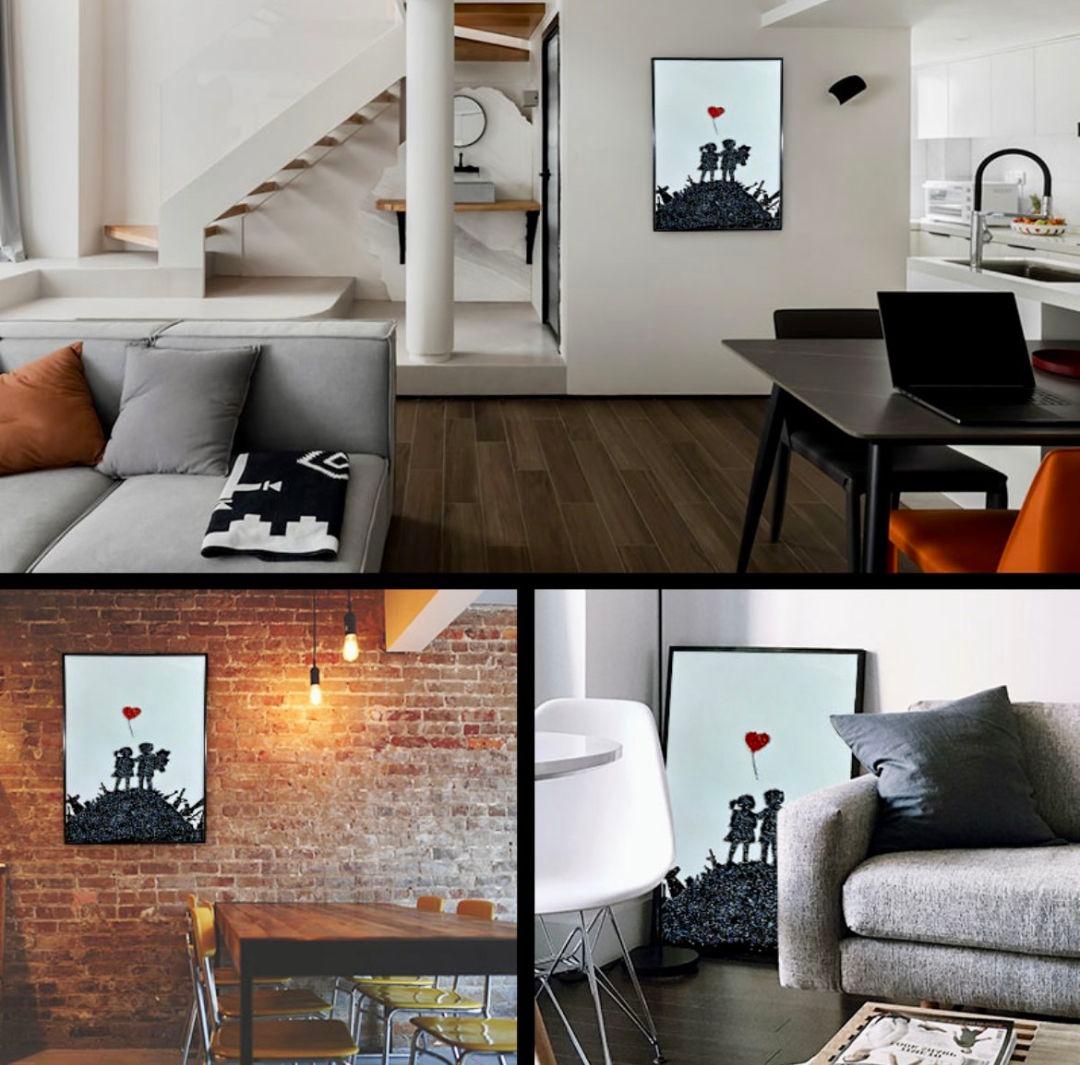 ストーン アートパネル 子供とハートの風船 60x80cm