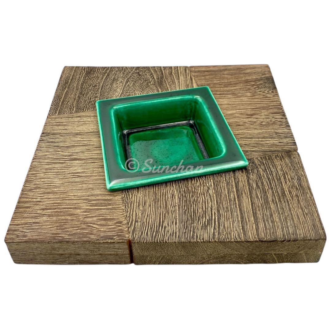 【未使用品】 九谷焼 天然木工芸と九谷焼陶磁器の灰皿 古美術品 骨董品 高島屋