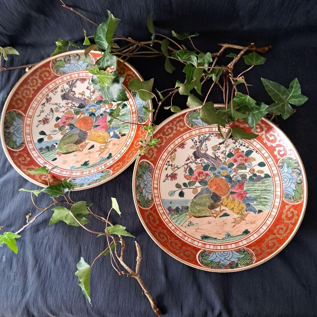 「華やかに、九谷の皿を食卓に」 九谷焼色絵皿(直径21cm) 2客セット 骨董ア