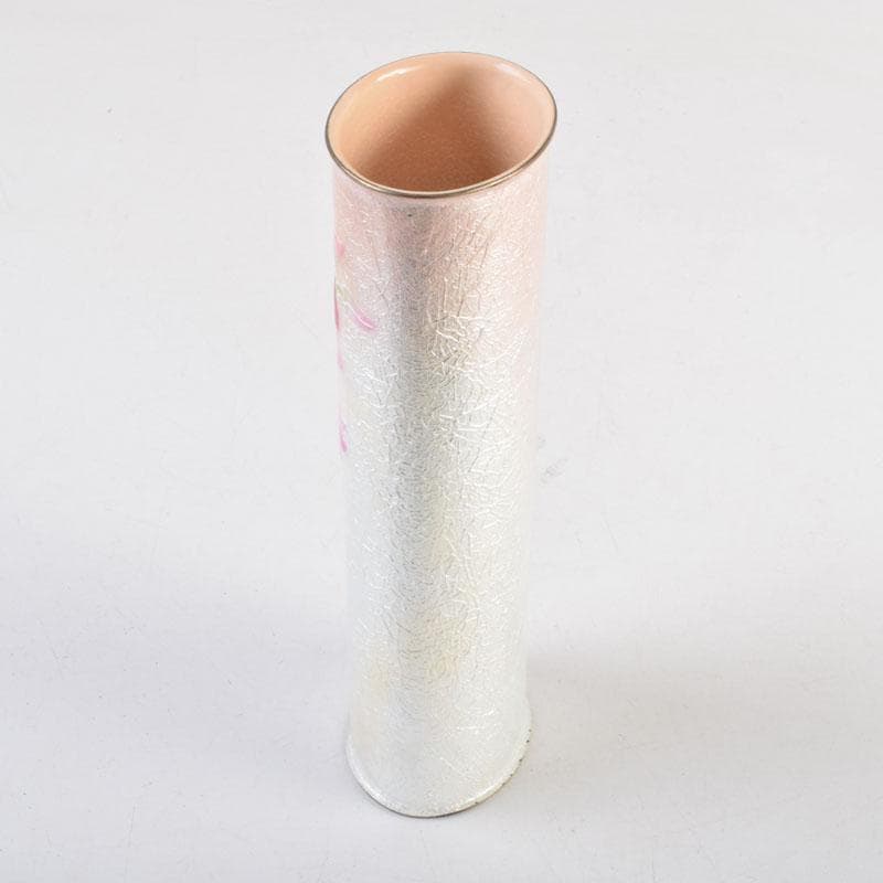 七宝焼　桃釉　花文　花瓶　箱付　V　9150