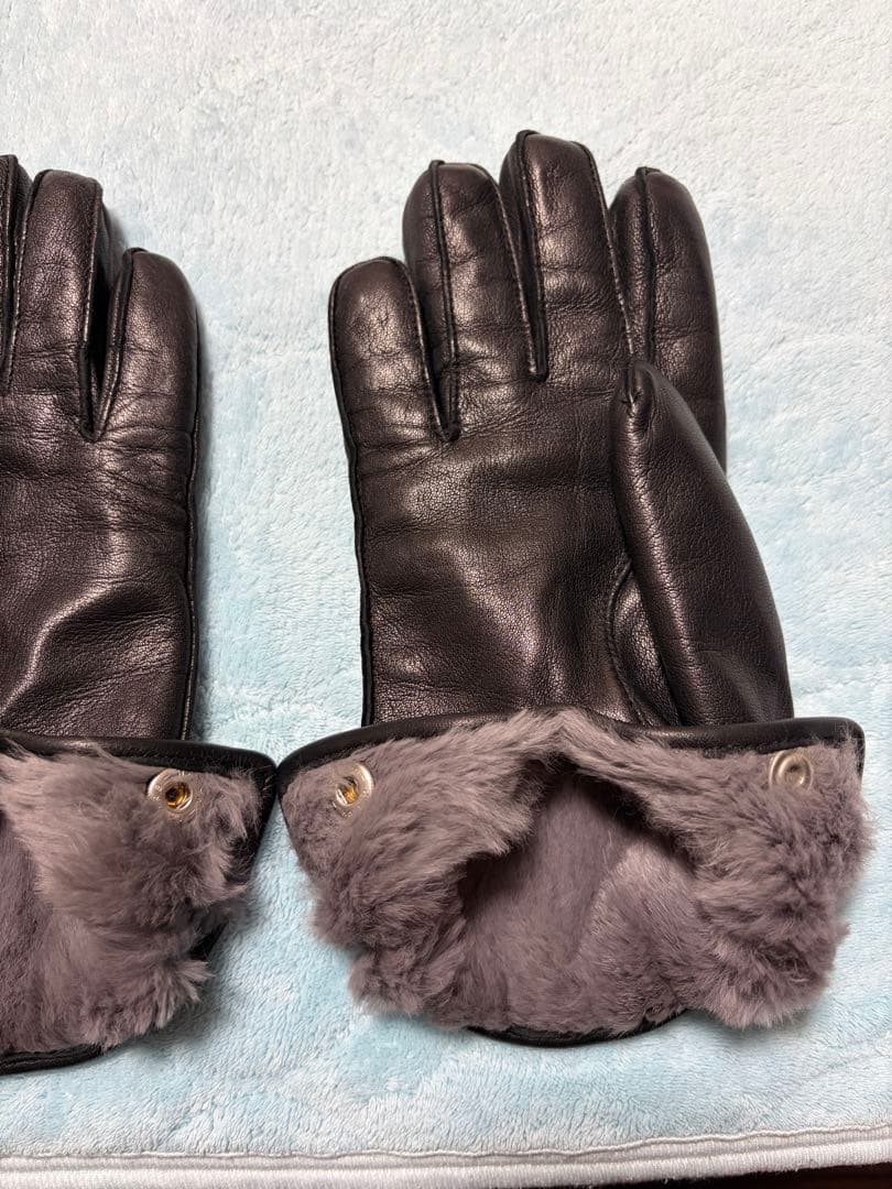 DENTS 黒 レザー手袋 ラビットファー裏地　デンツ