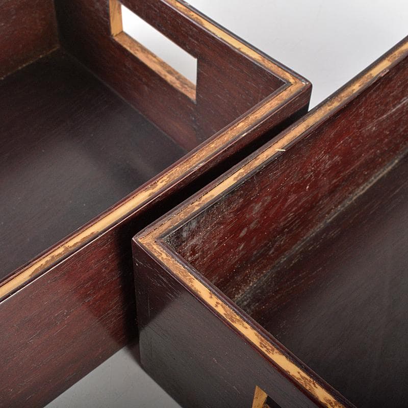 喫煙具　唐木斑竹細工　莨盆　煙草盆　一對　時代箱付　V　R7346B