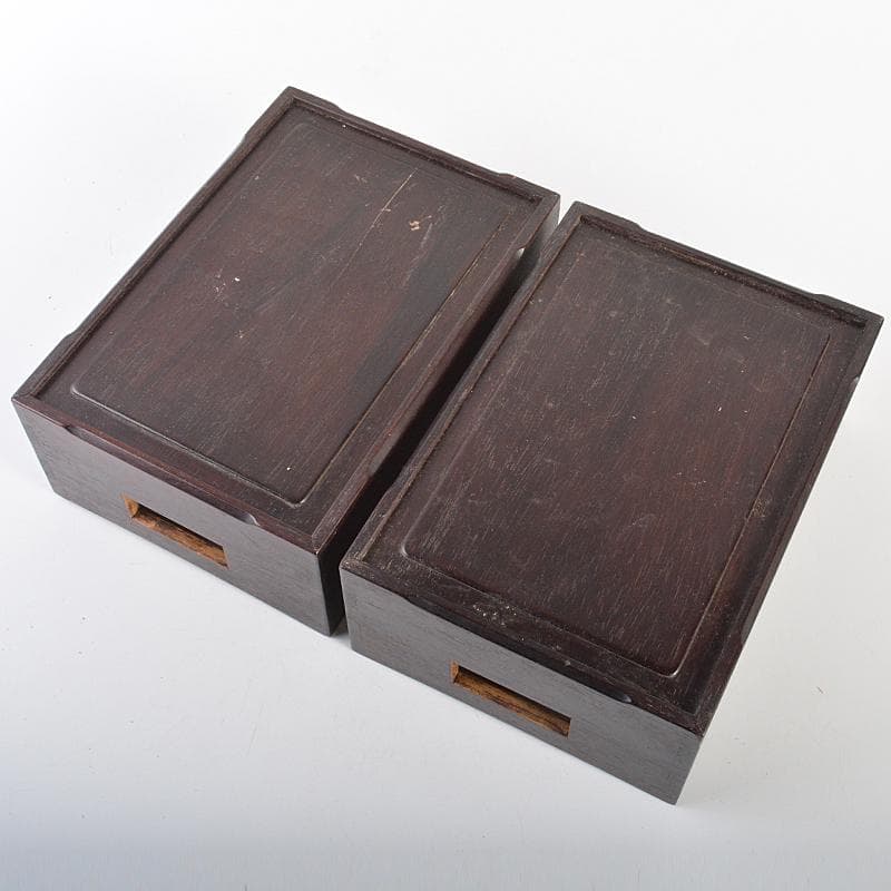 喫煙具　唐木斑竹細工　莨盆　煙草盆　一對　時代箱付　V　R7346B