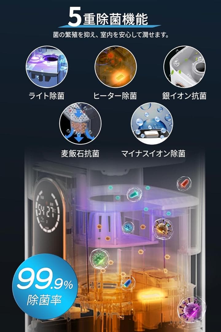 ⭐️加湿器 大容量 9L AI知能恒湿 加熱式 超音波式 マイナスイオン⭐️