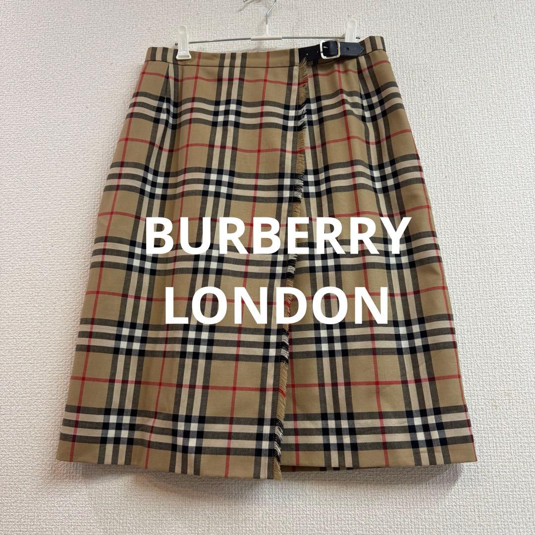 バーバリーロンドン ノバチェック フリンジ 巻きスカート ラップスカート 38