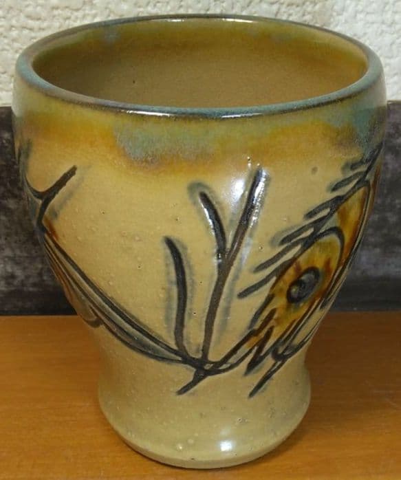 人間国宝 金城次郎 海老魚紋ゴブレット 栞 共箱 美品 やちむん 壷屋焼