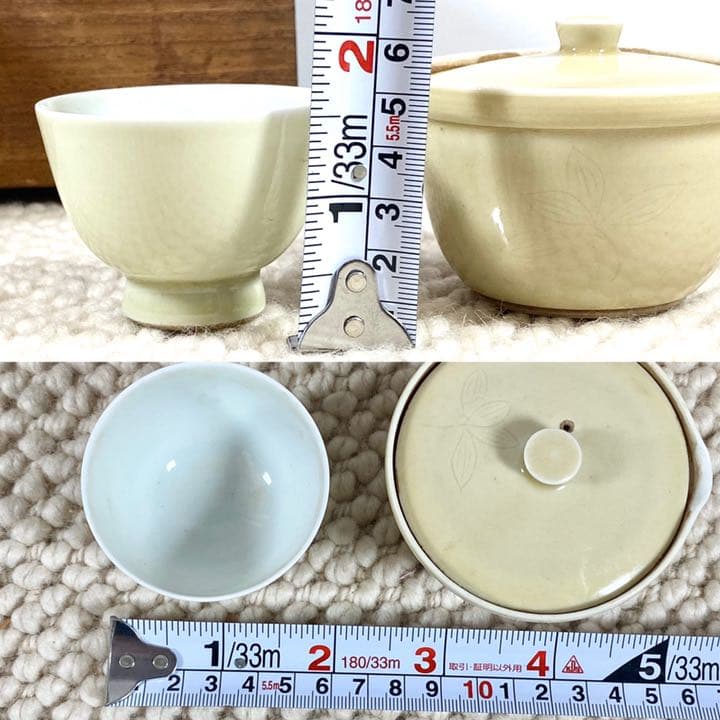 唯一無二　初代　平安春峰　松月庵 茶器 六碗　大正期　黄瓷釉　急須　煎茶道具