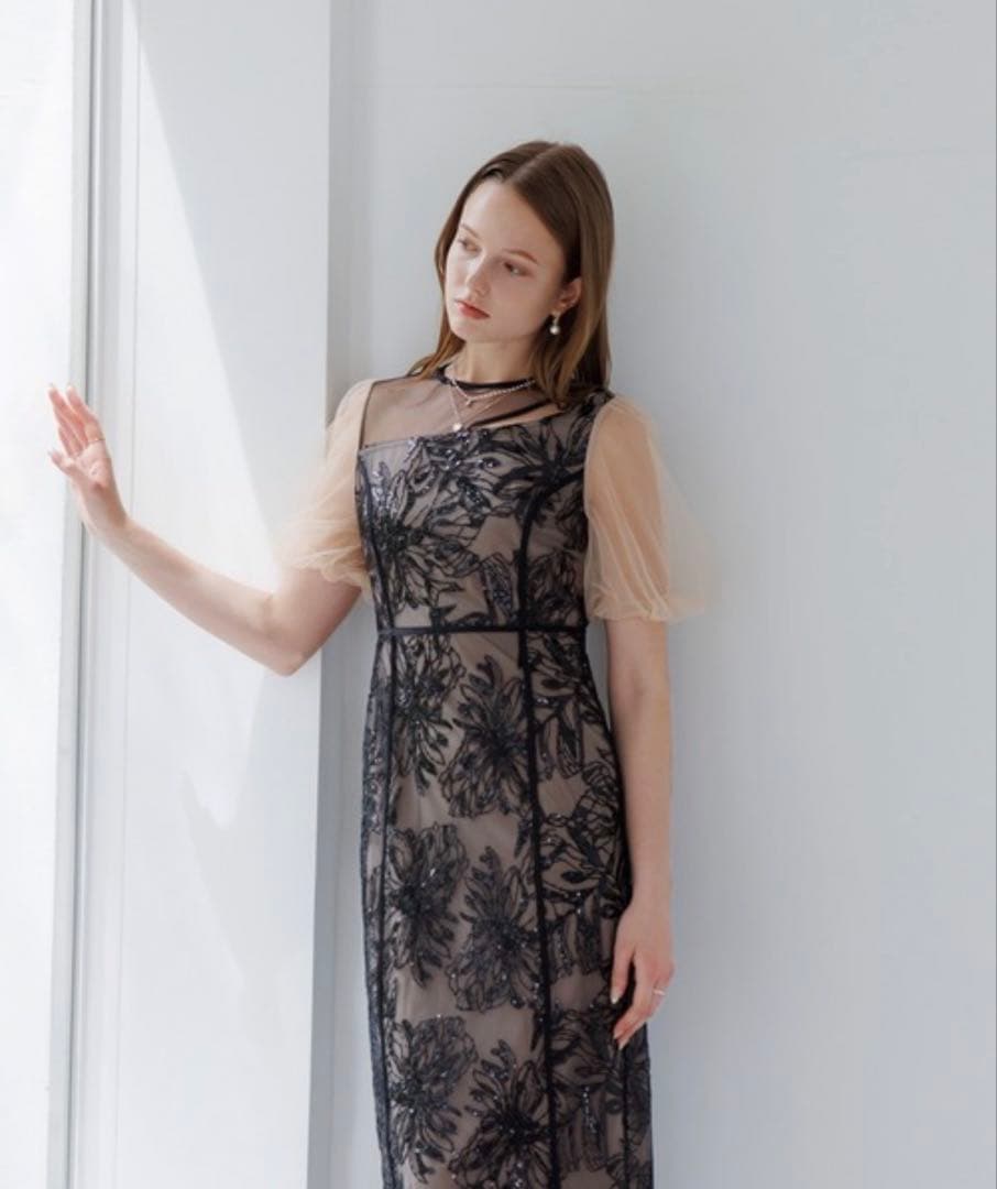 ドレス 「LEJA」アシンメトリーシアーフラワードレスワンピース