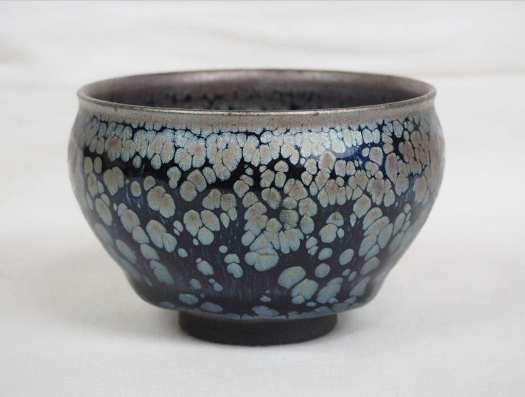 送料無料　建窯建盞 『周郡星』造 油滴建盞2客 天目茶碗 曜変天目証明書付・共箱