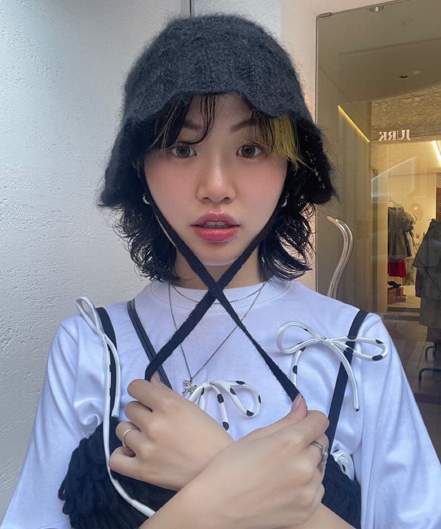 【美品】FUMIE TANAKA 2024aw / ニット レース ハット/黒