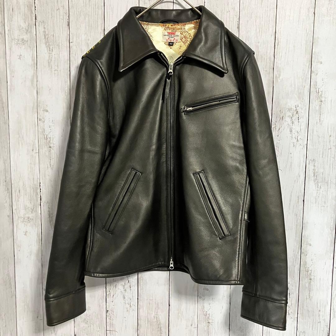 【美品】花旅楽団 鳳凰刺繍レザーライダース ジャケット 和柄 バイカー Lサイズ