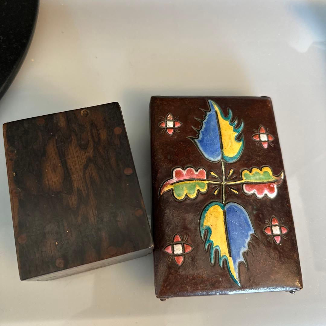 黑柿木，安藤七宝，七宝焼，骨董，インテリア，小物いり，煙草箱，宝石箱