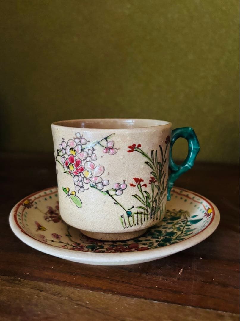 薩摩焼　銘あり　里帰り品　手描き　カップ＆ソーサー　希少　アンティーク