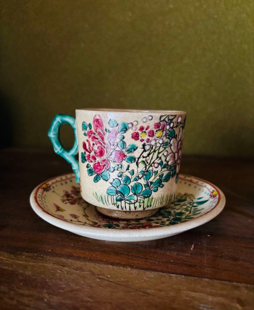 薩摩焼　銘あり　里帰り品　手描き　カップ＆ソーサー　希少　アンティーク