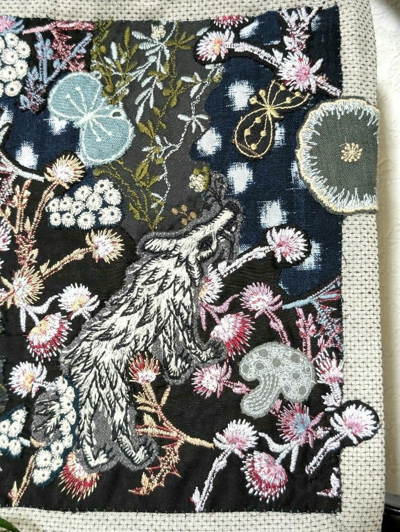 信玄袋「ガレ調」《藍染とWlof&Flower 》古布　ミナペルホネン　PJC