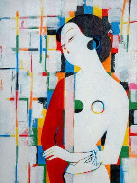 油絵 菅家令子 絵 絵画インテリア 額付(白) uF6-010911 人物 女性