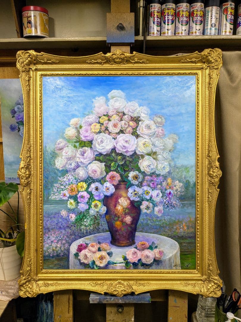 画家haru油彩画F２５号相当★薔薇★肉筆画＊一点物＊静物画★