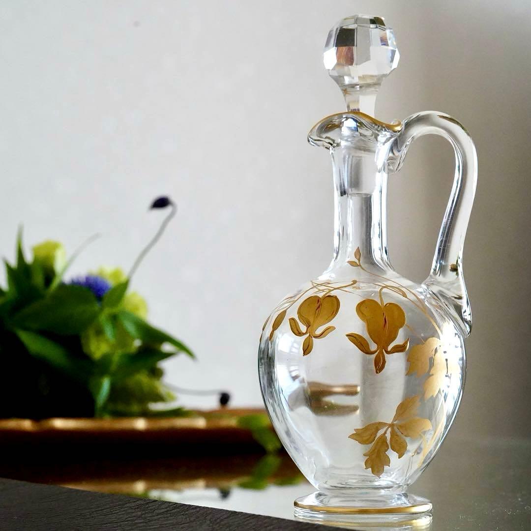 24金＆エナメル彩★オールドバカラ★ジャポニズム★取っ手付きデカンタ★希少サイズ