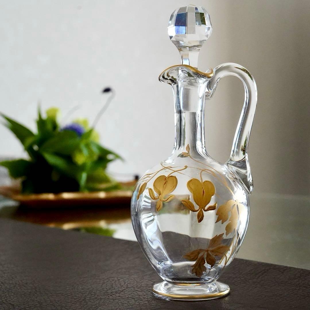 24金＆エナメル彩★オールドバカラ★ジャポニズム★取っ手付きデカンタ★希少サイズ