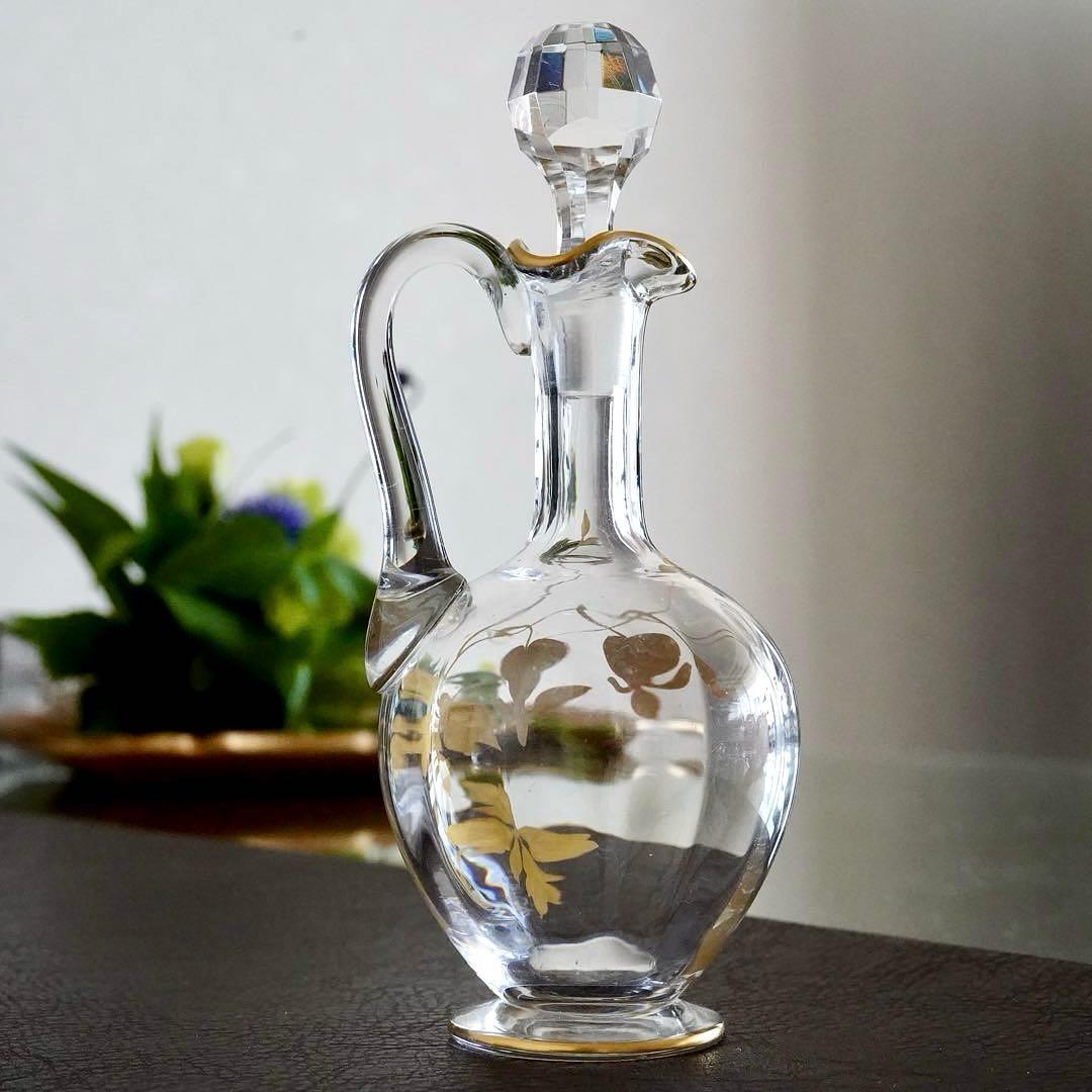 24金＆エナメル彩★オールドバカラ★ジャポニズム★取っ手付きデカンタ★希少サイズ