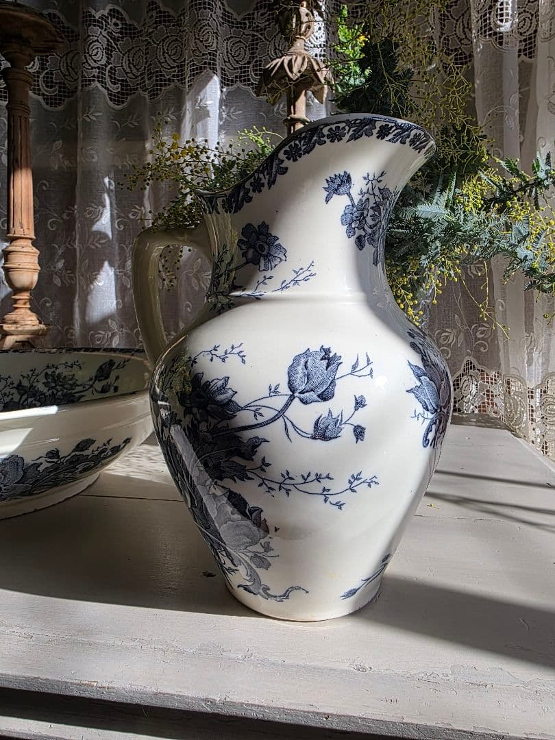 Saint-Amand窯のアンティークピシェとベイスン Anemoneアネモネ