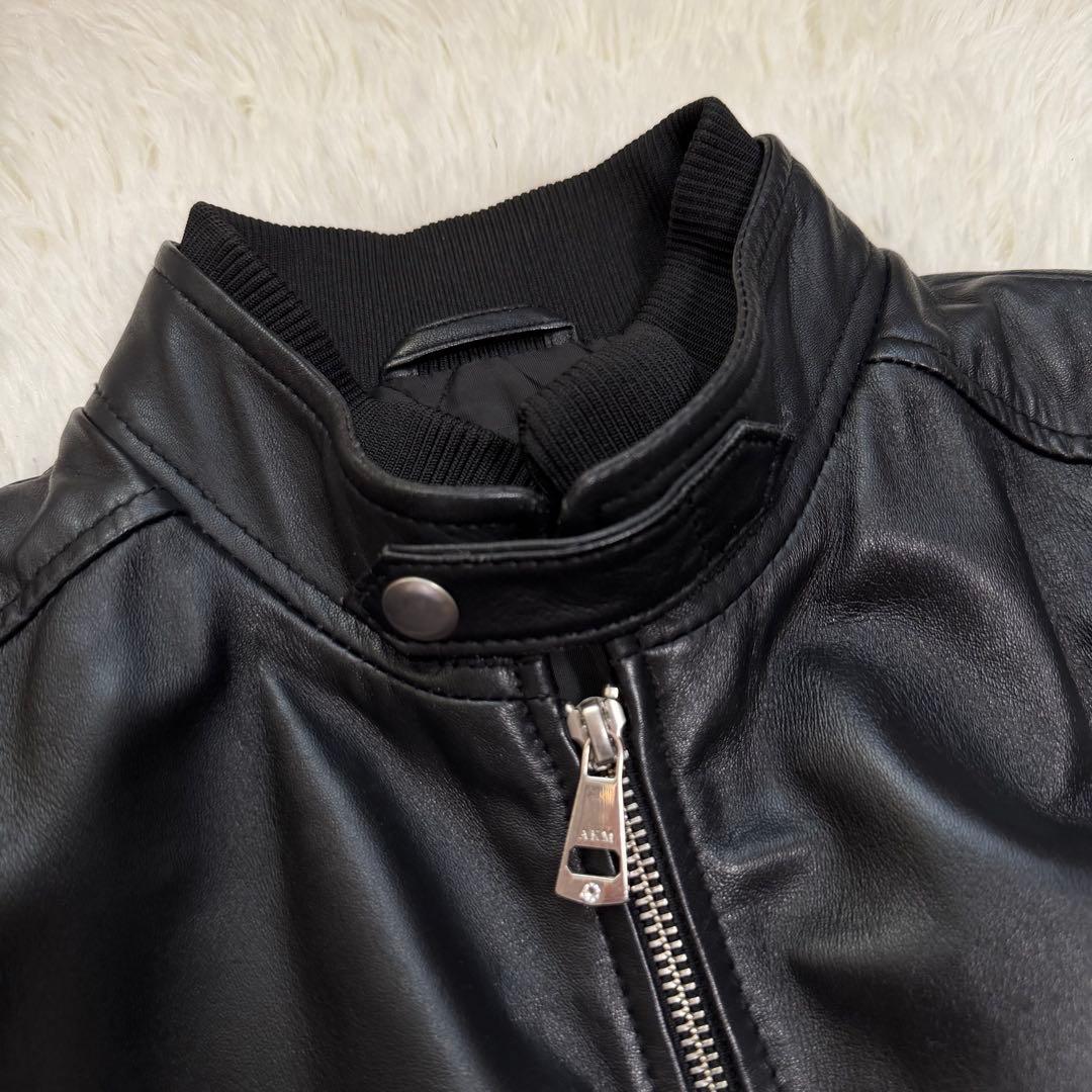 近年美品Lサイズ相当　AKM シングルライダースジャケット　羊革　キルティング