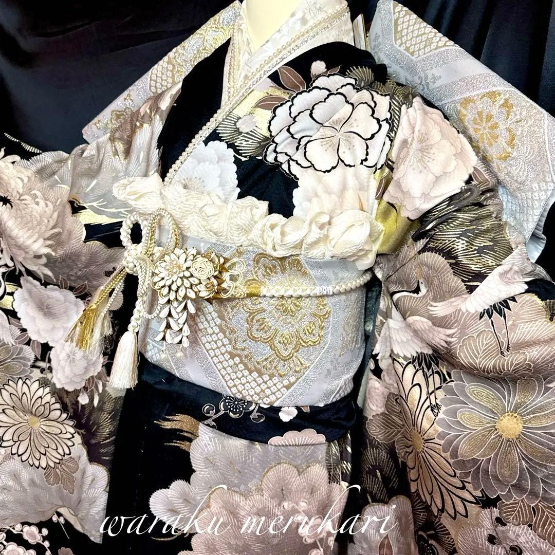 ♦︎ かなり珍しい御色味振袖♦︎金彩加工♦︎豪華刺繍♦︎鶴牡丹菊紋♦︎成人式♦︎フルオーダー