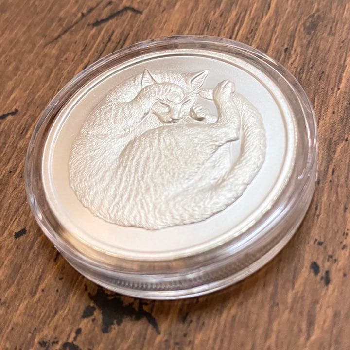 2オンス☆眠り猫 Sleeping Cat ハイリリーフ シルバー 銀貨 純銀