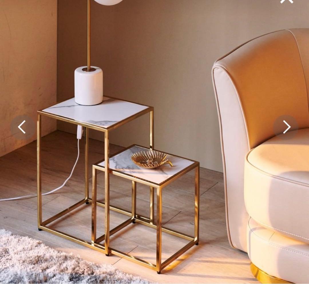 Francfrancフランフラン　レーヌ ネストテーブル S マーブル×ゴールド