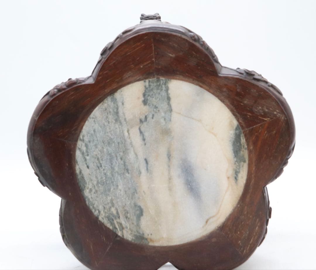 中国　梅彫　大理石嵌唐木花台　茶道具　送料込み260113