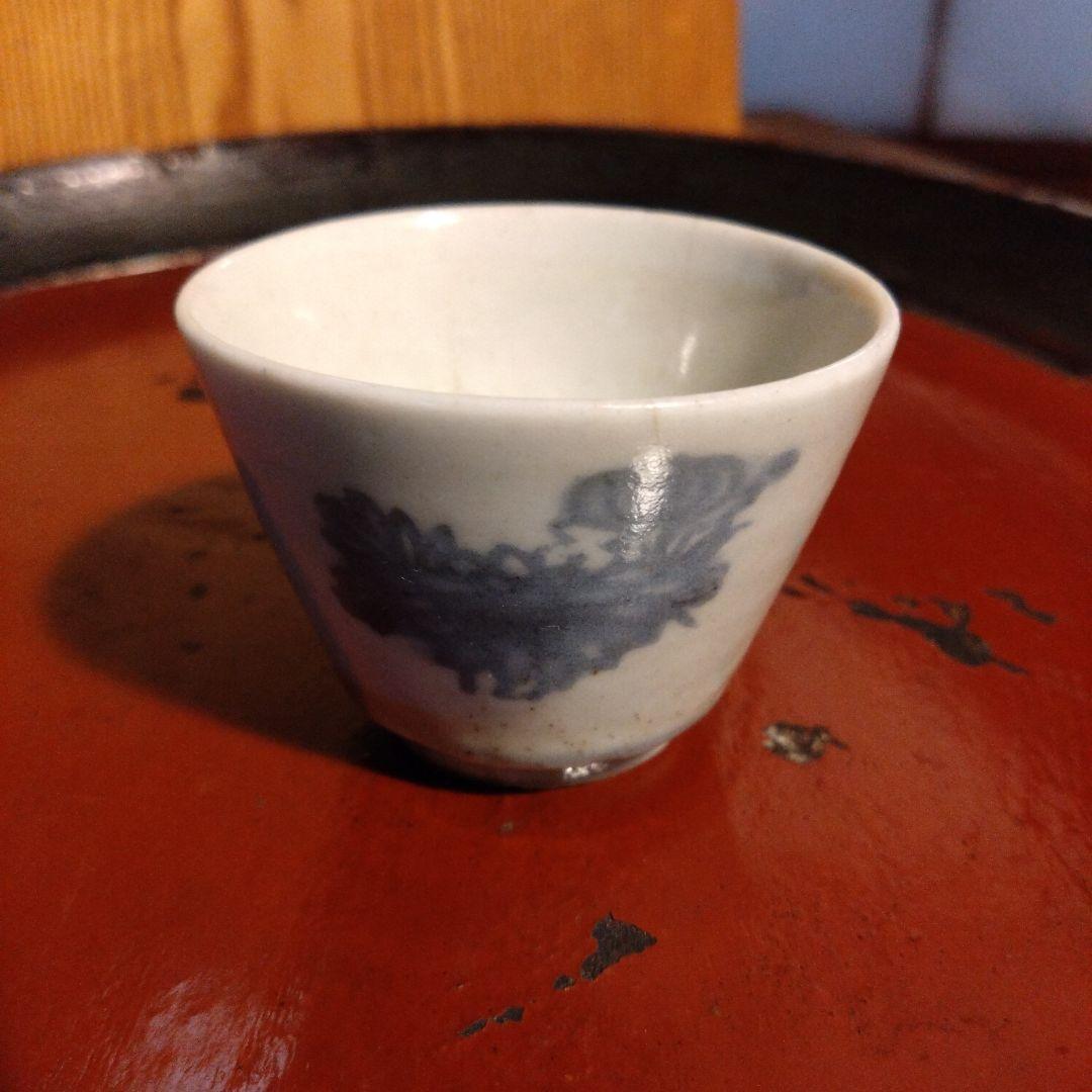 古伊万里蒟蒻印判菊花文蕎麦猪口