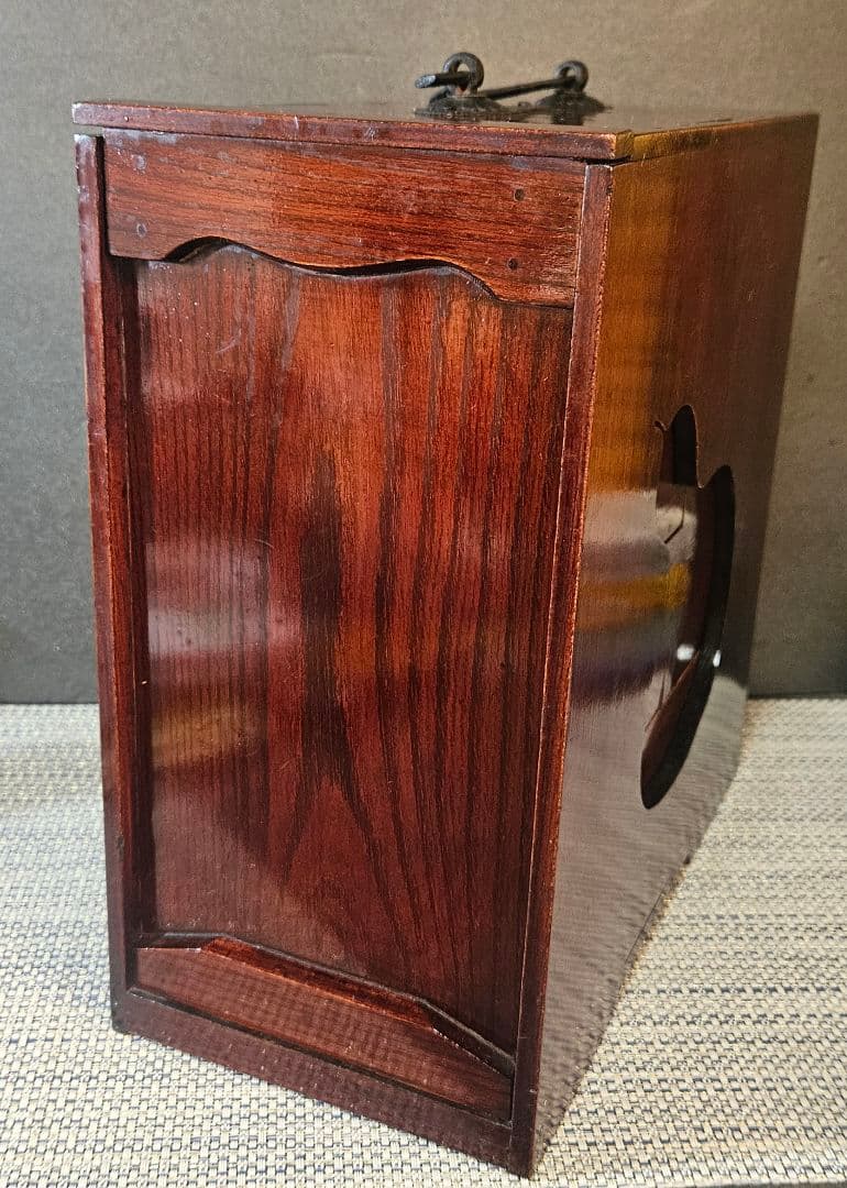 明治時代　木製　弁当箱　野点　野点弁当箱 鉄製手提げ　三段重ね　5箱仕立　茶道具