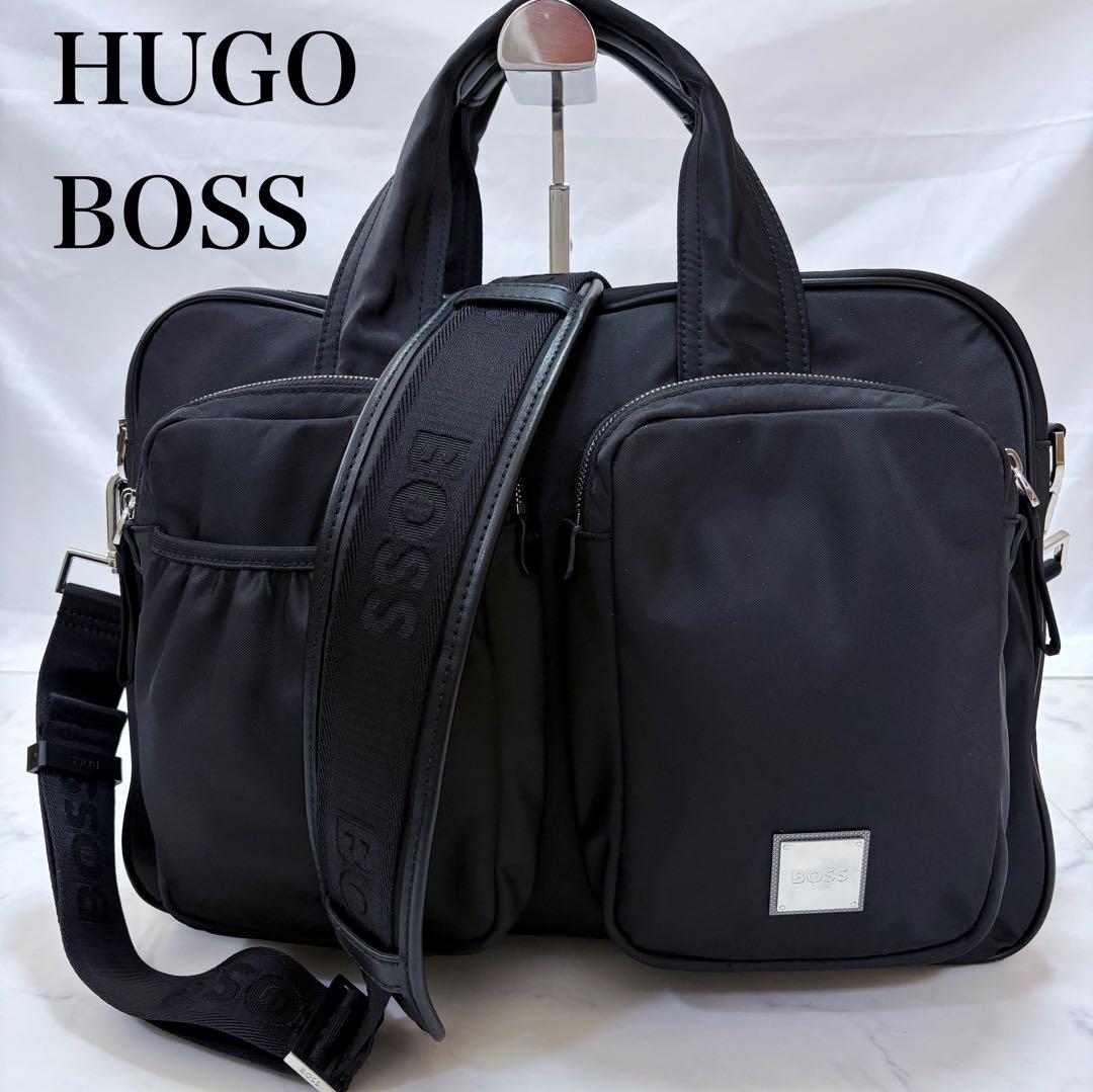 美品 HUGO BOSS ビジネスバッグ ブリーフケース 2WAY ナイロン 黒